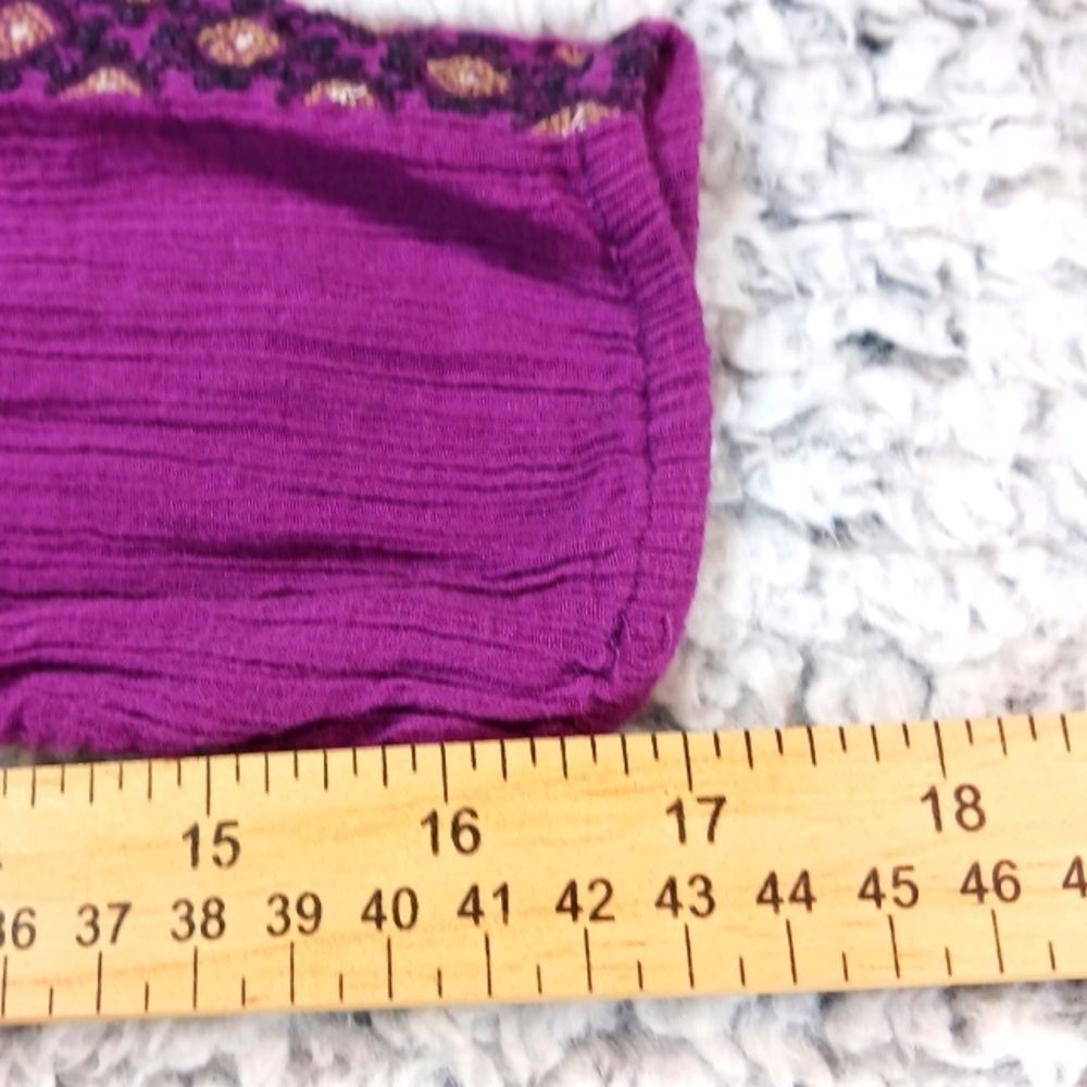 Nine West Embroidered Gauze Tunic/Blouse Smocked Scoop Collar Women's S Purple. - Picture 9 of 10